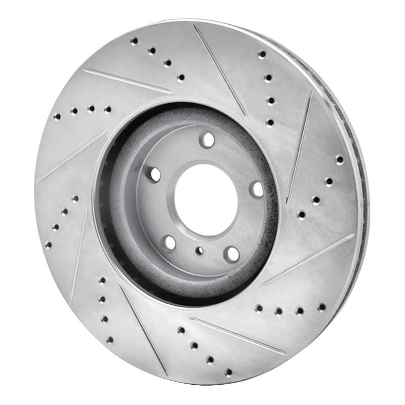 Infiniti G35 Brake Rotor (1) - Front Left - R1 Concepts - Drilled & Slotted - Silver - `07-`15